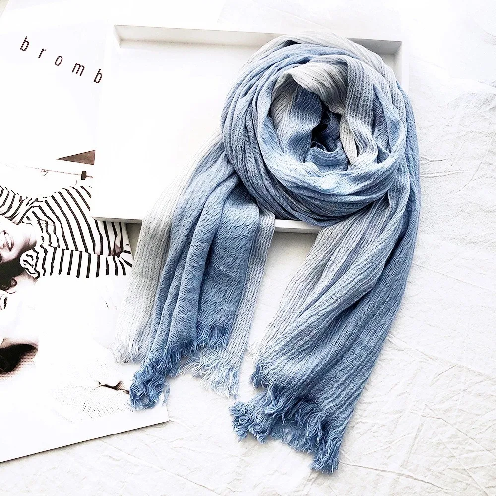 Fashion Cotton Linen Unisex Striped Scarf Wrinkled Patchwork Long Neckerchief Soft Winter Warm Tassel Bufandas Shawls