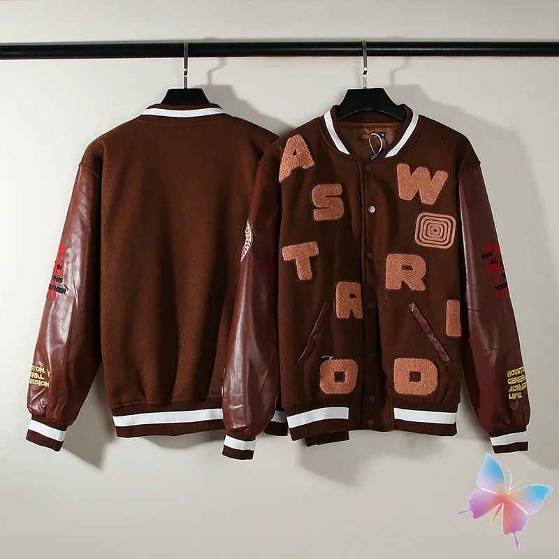 

Hiphop Street Cactus Jack Jackets Thicken Cotton Warm Towel Embroidered Letter Patchwork Leather Sleeve Kanye Cpfm Coats