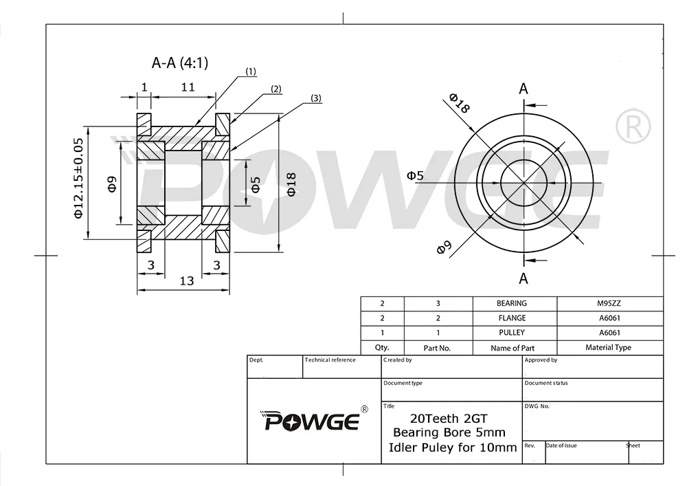 POWGE 2M 2GT 20 الأسنان Synchronou المهمل بكرة تتحمل 5 مللي متر الأسود مع تحمل ل GT2 مفتوحة حزام العرض 10 مللي متر 20 الأسنان 20 T السلبي عجلة