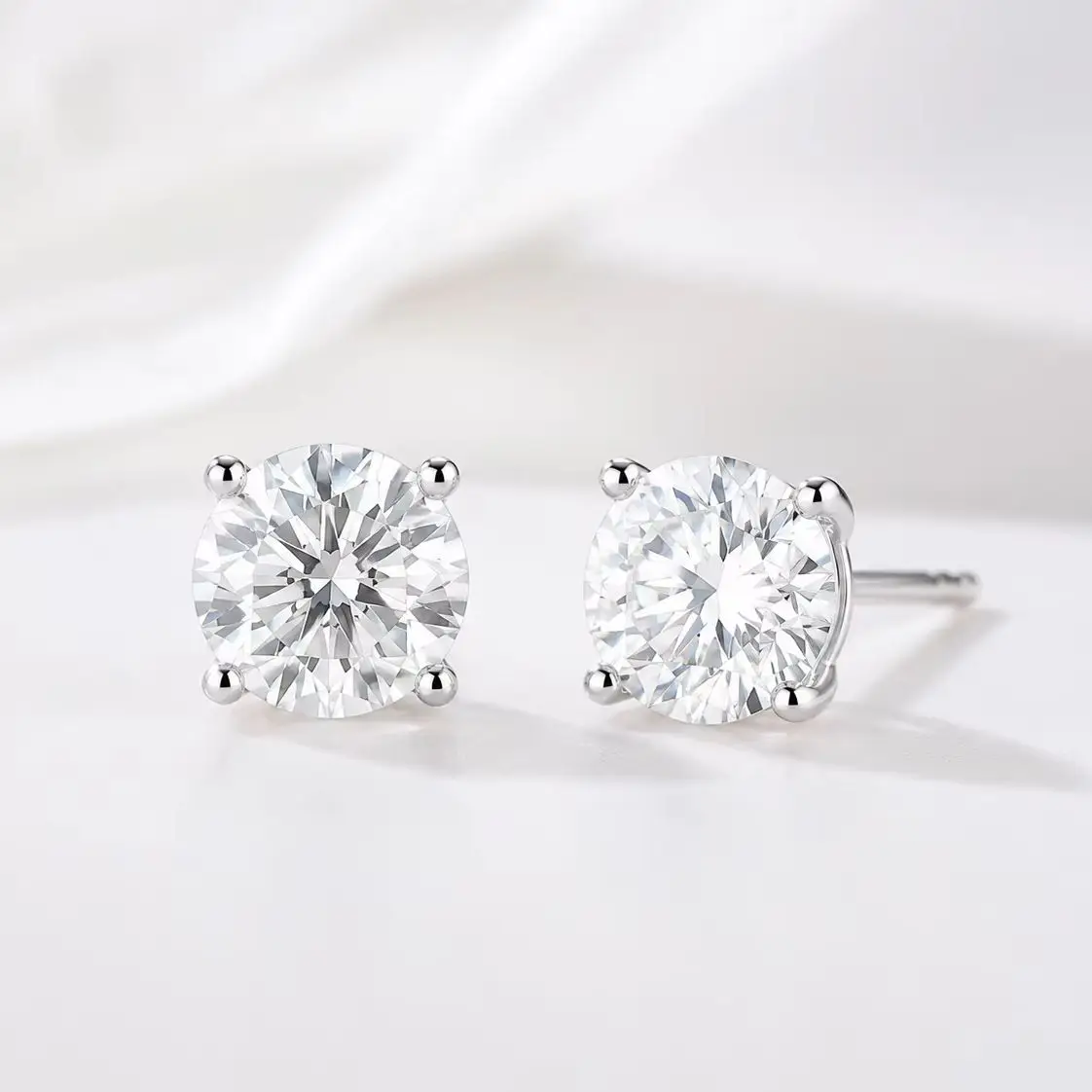 FLORAL IGI 1ct D VVS2 Round Cut CVD Lab Grown Diamond with Certificate 14K Gold 925 Silver Laboratory Diamond Earrings for Women - view 2