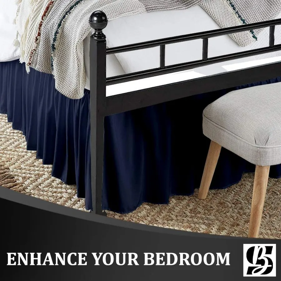 تنورة سرير مكشكشة مزدوجة الحجم مع زوايا مقسمة لديكور غرفة النوم الحديثة 12 بوصة تنورة سرير مكشكشة من الغبار مع منصة ثلاثة #2