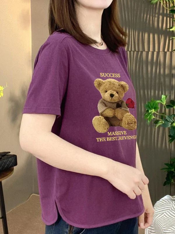 

Повседневная женская футболка свободного кроя с принтом медведя, с коротким рукавом, летняя модная удобная верхняя одежда для мам, очаровательный дизайн с медведем