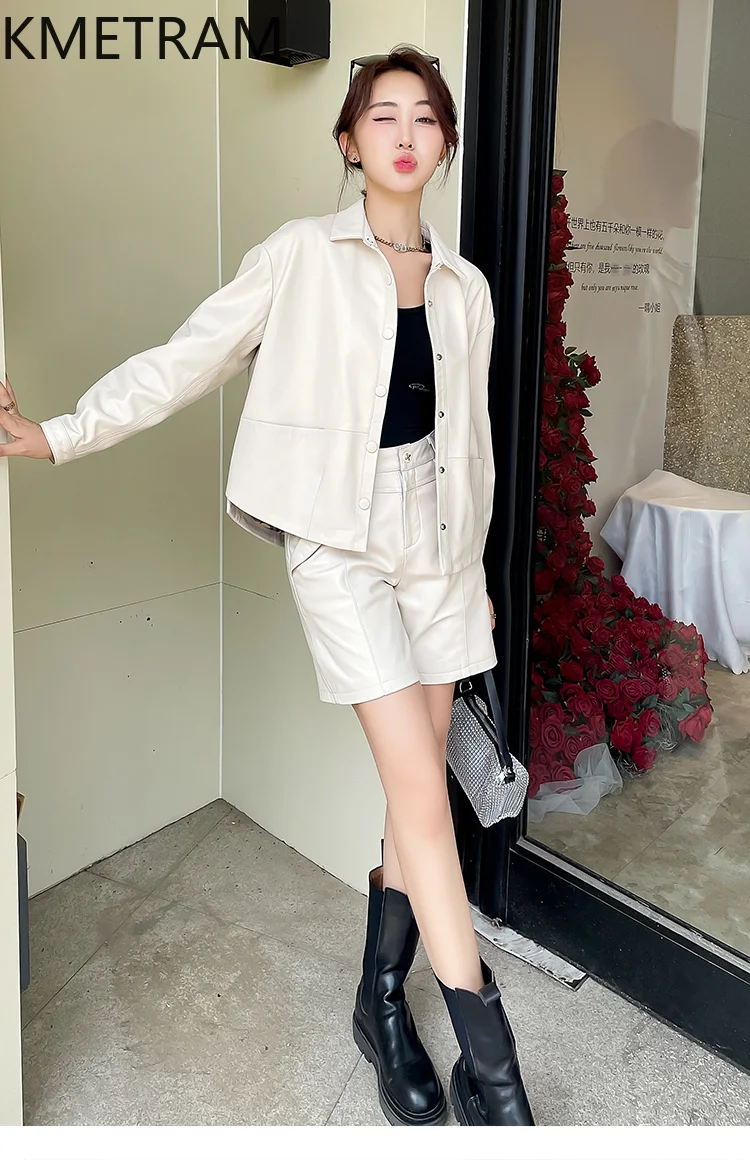 100% 양피 재킷 여성의 최고 레이어 화이트 정품 가죽 자켓 여성 짧은 겉옷 가을 옷 2025 дубленка женская
