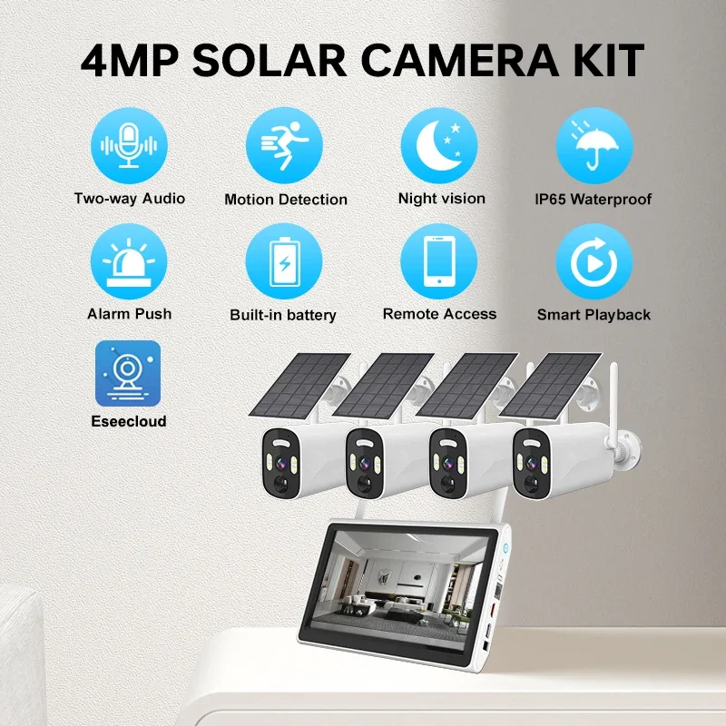 

Solar Camera Wifi Outdoor PIR Human Detection Wireless Surveillance IP Cameras With Solar Panel Recharge Battery Camera Kit
