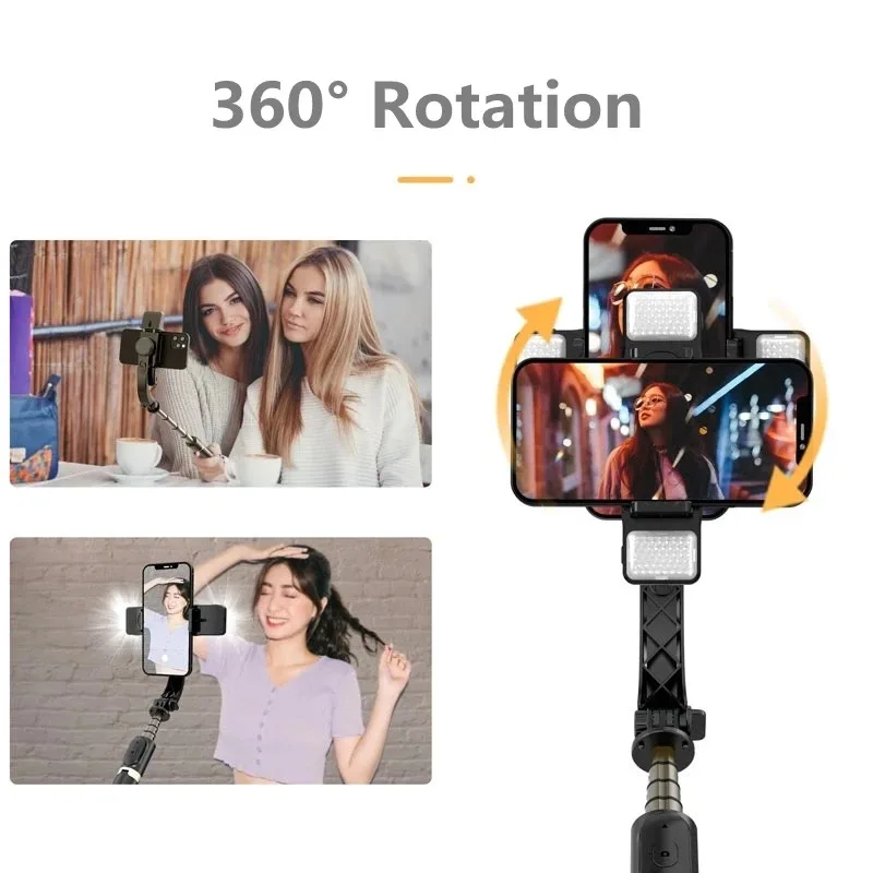 Selfie Stick Gimbal Stabilizer Phone Holder with Wireless Remote Tripod 1-Axis Handheld Smartphone for Tiktok Vlog Youtuber