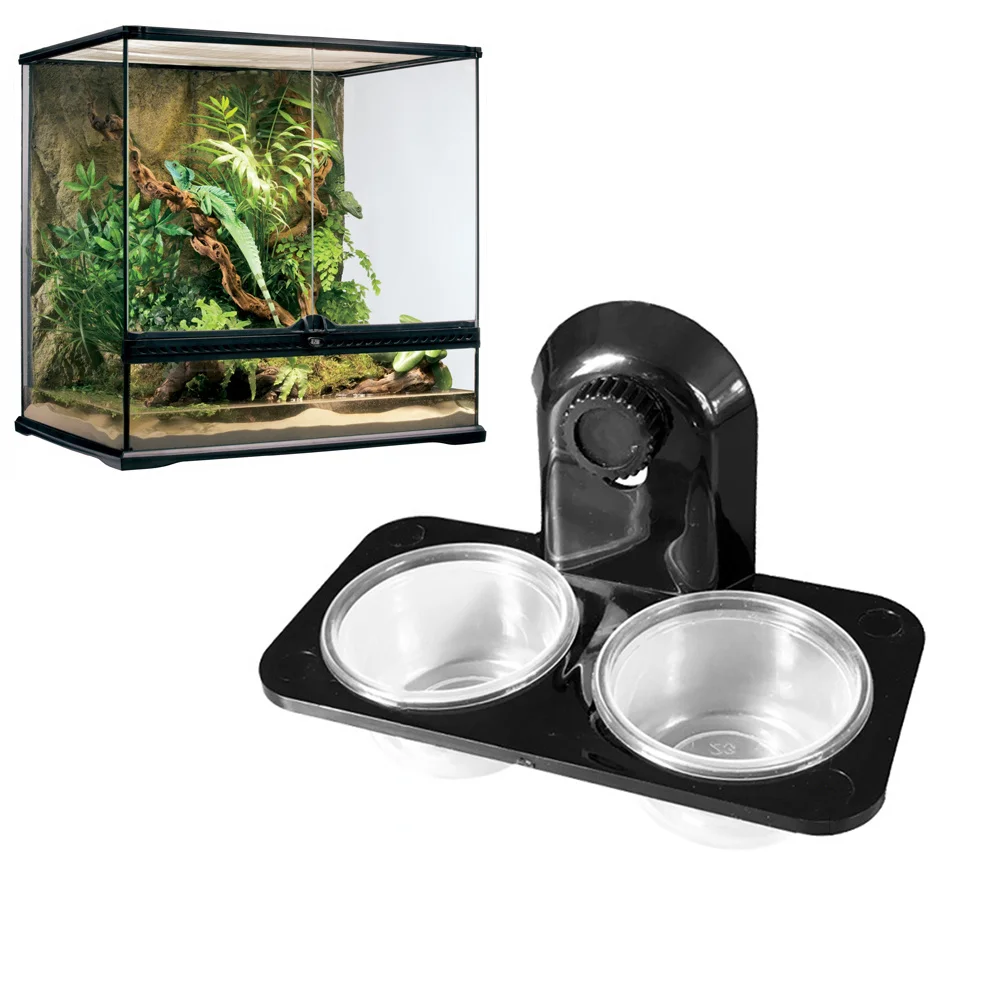 مقصورة مزدوجة المغذية سميكة الزجاج الغذاء حاوية المياه لسحلية السلاحف العقرب الحيوانات الأليفة الزواحف المغذية الزواحف السلطانية أغذية الحيوانات الأليفة