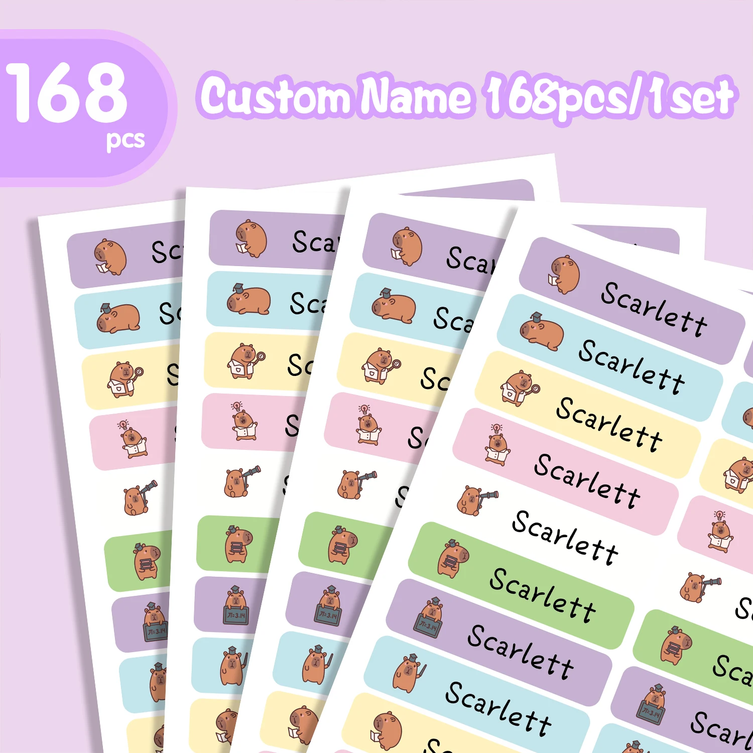 84/126pcs Capybara Bottom Stickers Personalized Tag Name Label Pencil Stickers For Uniforms, Sheets, Hats, Shoes, Backpacks