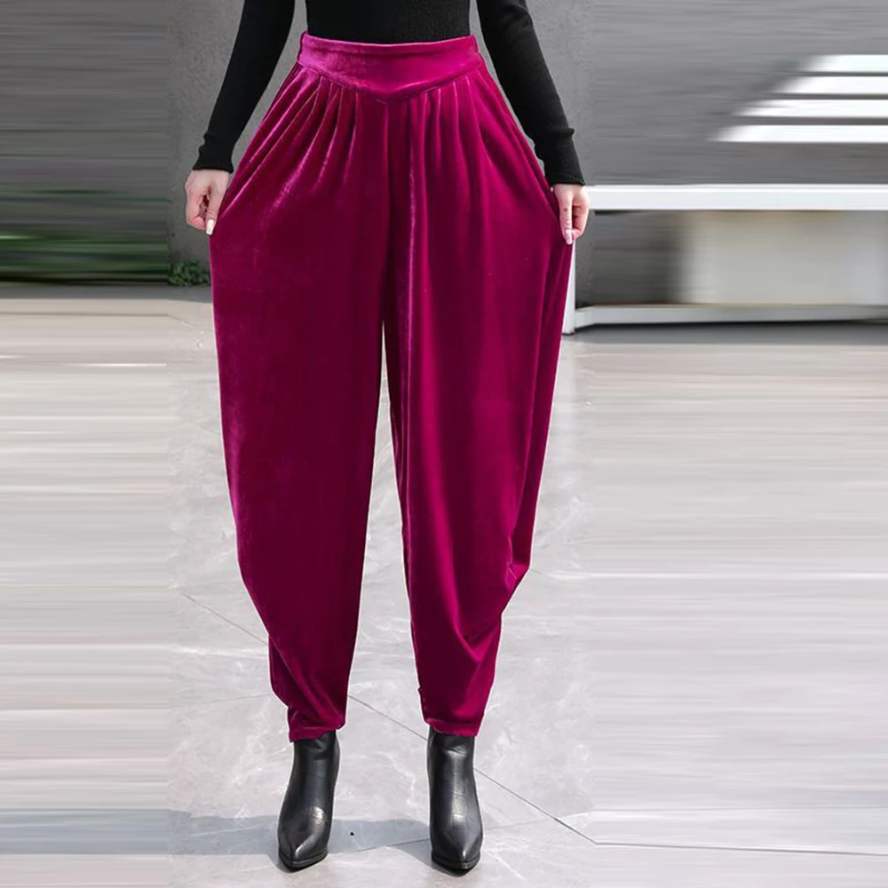 

Golden velvet wide-leg pants bloomers women's spring, autumn winter new casual pants thin velvet trousers radish pants