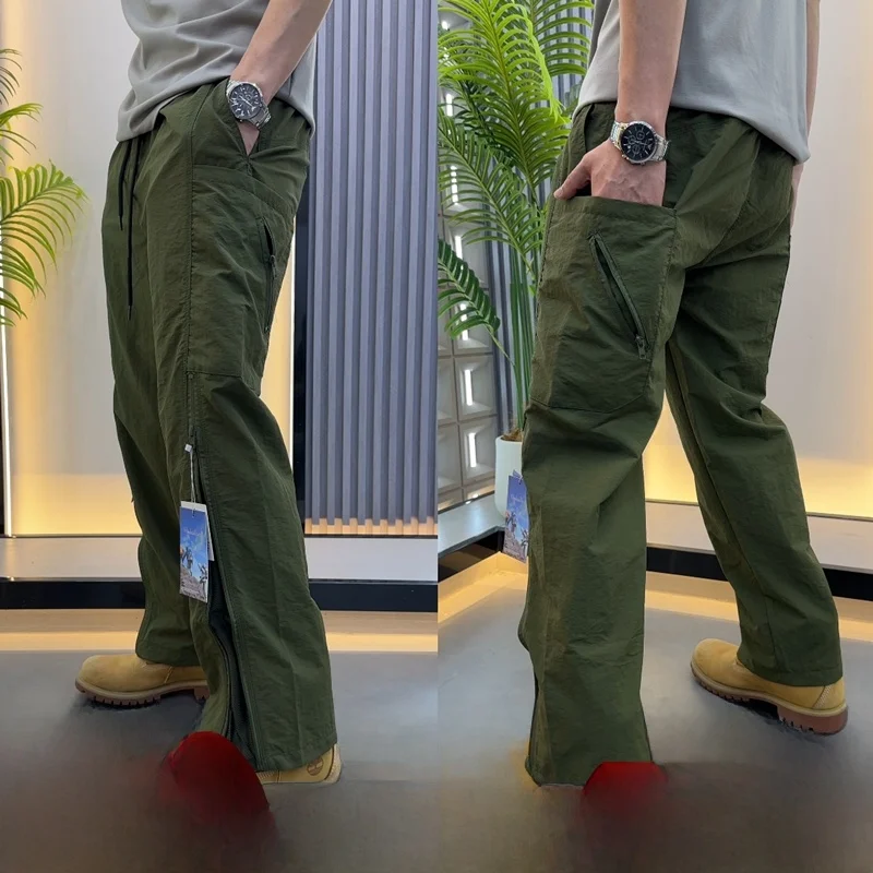 Trendy Outdoor Workwear Style Men's Loose Breathable Tactical Casual Pants Multiple Pockets Straight Leg Nylon Fabric