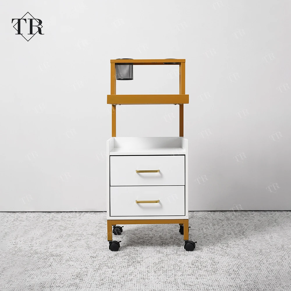 Turri Barber Shop Salon Trolley Cart 2 Layers Steel Shelf Cabinet With Drawer Swivel Rolling Wheels For Barber Shop