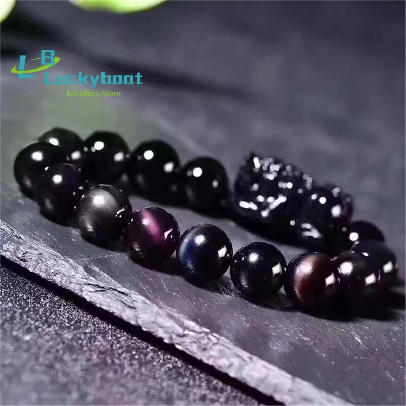 Men\'s Pixiu Bracelet Attract Wealth Transfer Luck Women Buddha Beads 3A Natural Rainbow Eye Obsidian Stone Bracelet Dropship