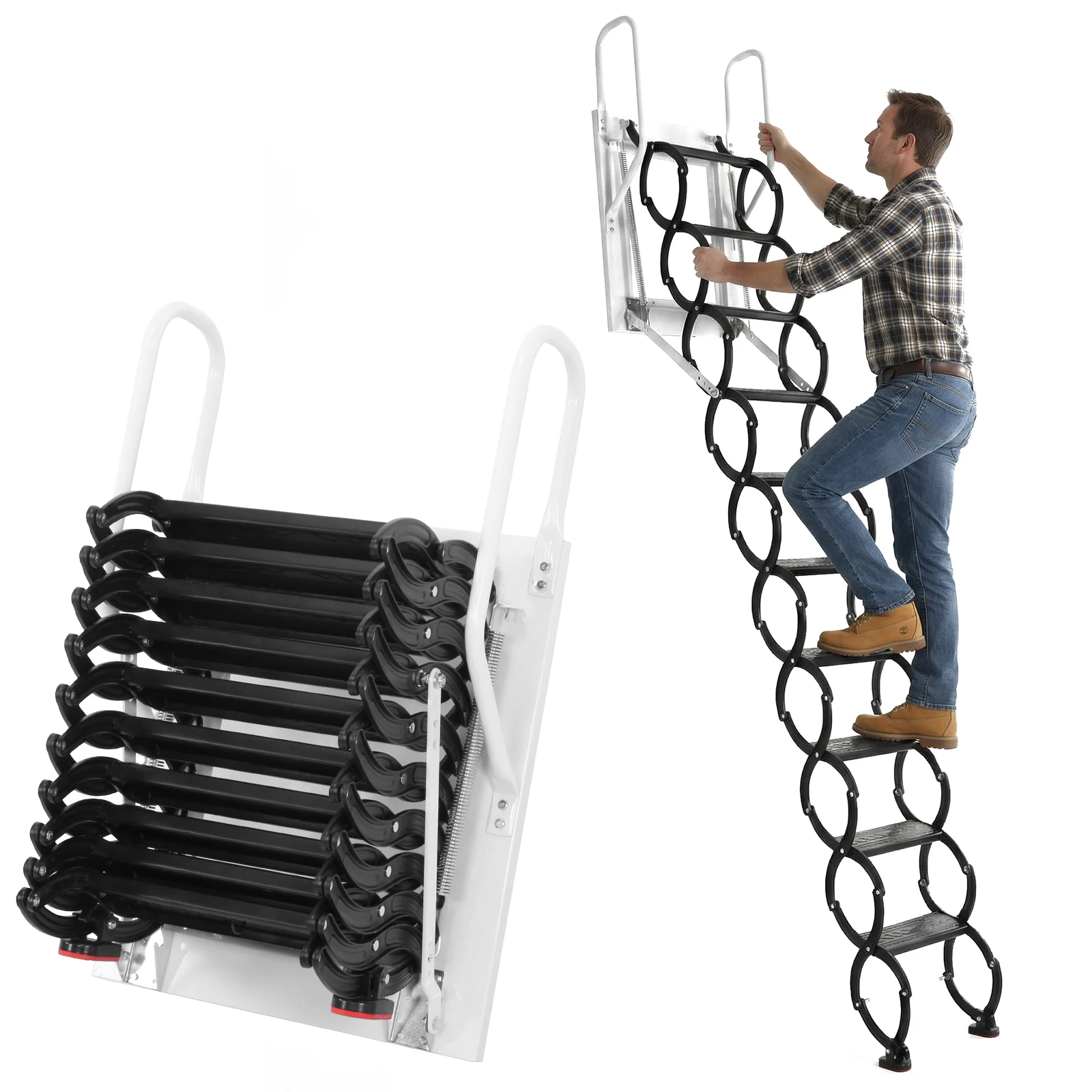 

Invisible Telescoping Stairs Pull Down System Manganese Steel Attic Staircases 440LBS Capacity for Garages/Roofs/Basements