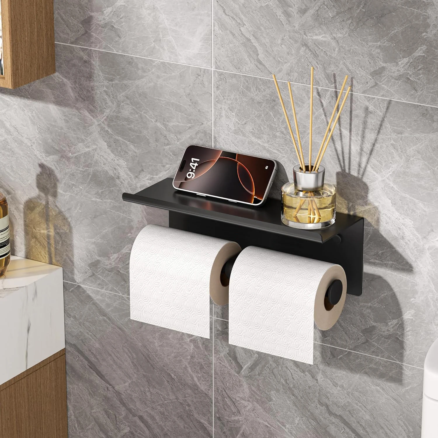 

Держатель туалетной бумаги Нержавеющая сталь Ванная комната Двойной держатель для салфеток в рулоне с полкой Настенный Санузел Диспенсер для салфеток для хранения