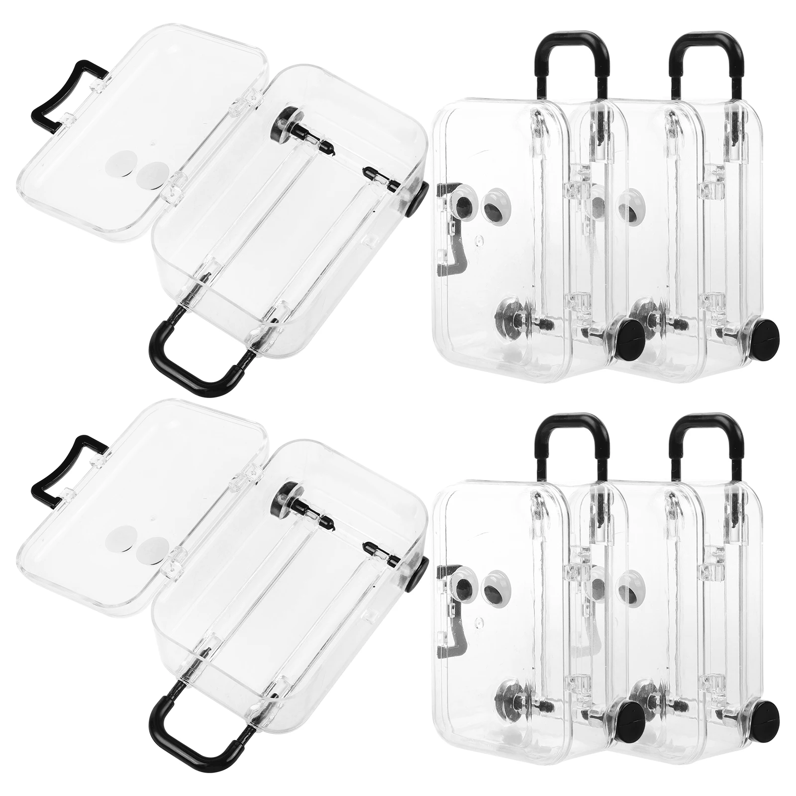 

6pcs Mini Suitcase Shaped Jewelry Box Transparent Trolley Case Storage Containers Pink Plastic Earring Ring Necklace Organizer