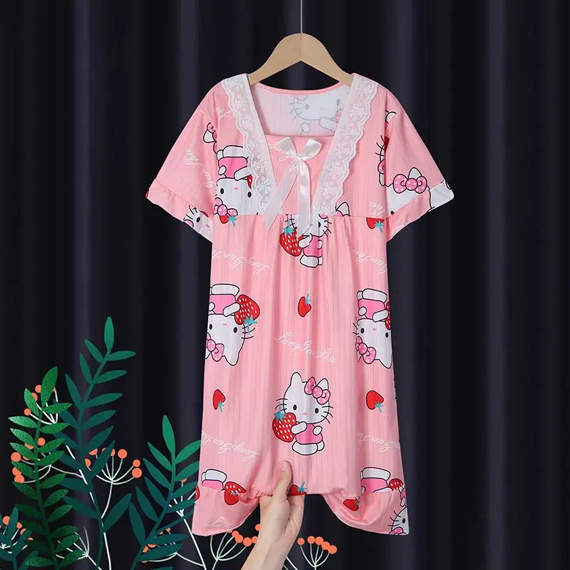 Children Pajamas Anime Sanrioed Kuromi My Melody Cinnamoroll Nightdress Thin Summer Sweet Cute Cartoon Home Wear Girls Sleepwear