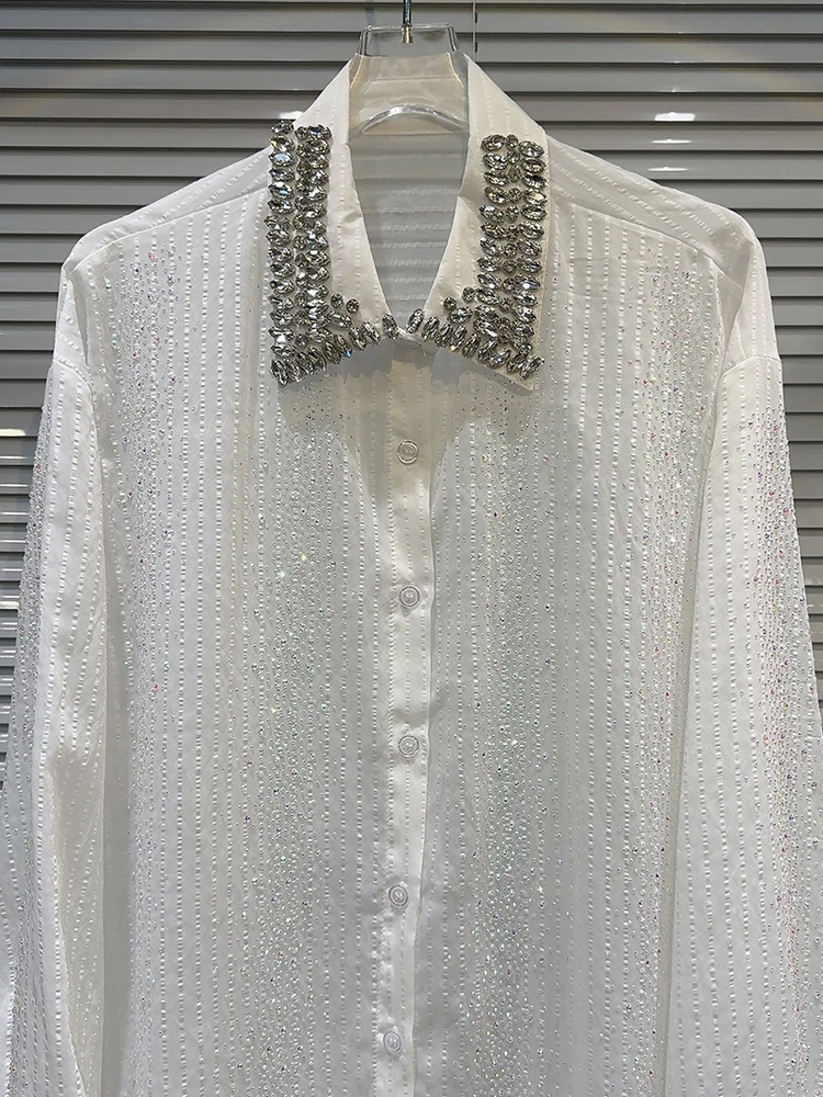 Solid Casual Loose Shirt For Women Lapel Collar Long Sleeved Mesh Shirts Female Summer Fashion Style New 2024