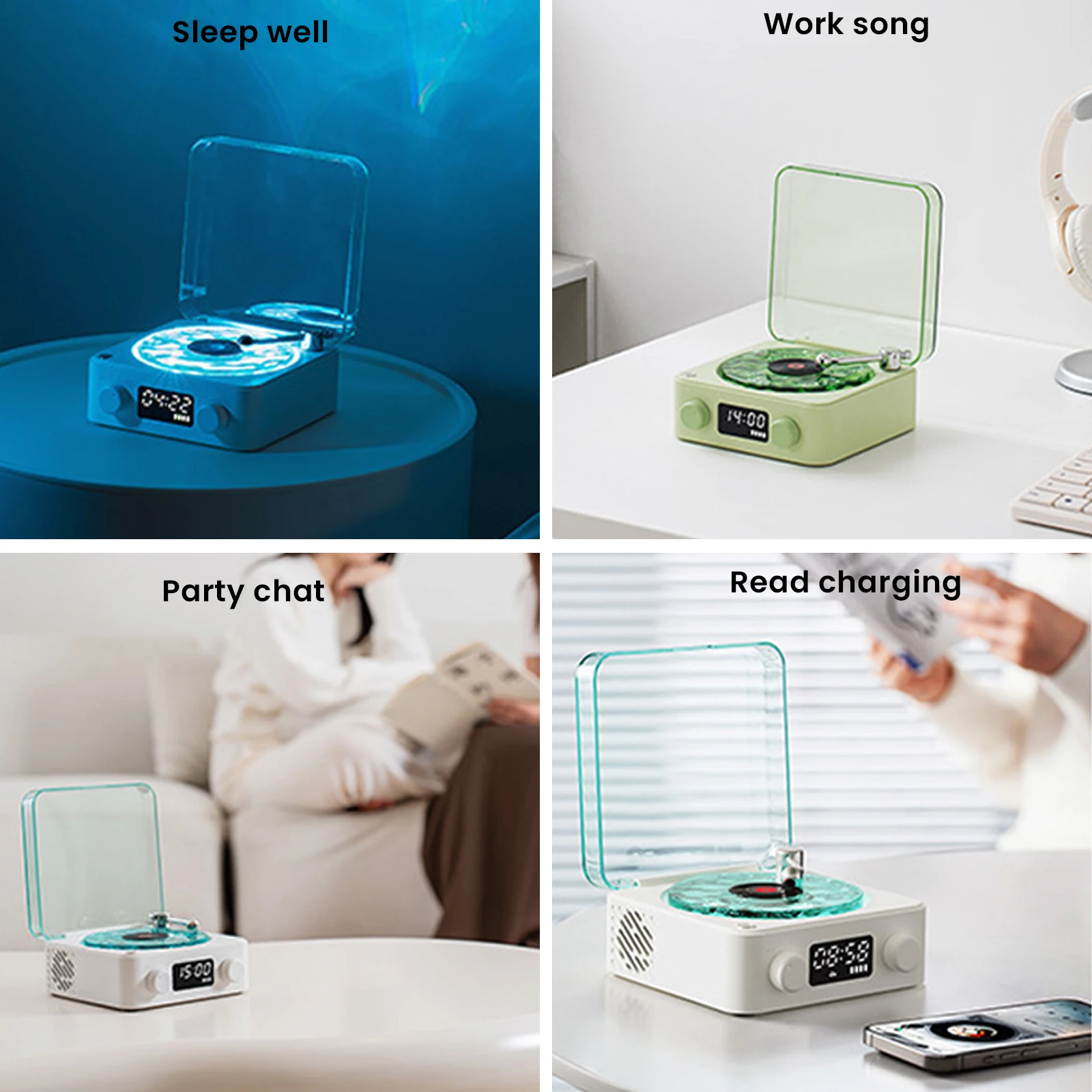 Retro Vinyl Record Player Shaped White Noise Bluetooth Speaker Sleep Aid  Turntable Speaker with Dynamic Water Ripple RGB Light