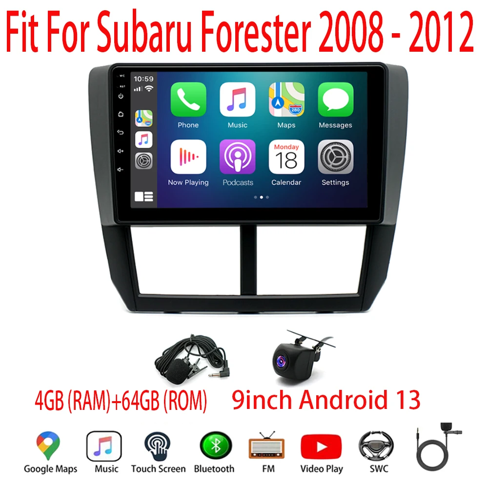 Автомобильная стереосистема Android13 для Subaru Forester 2008-2012 GPS Мультимедийная навигация Android Auto Mirror Link + AHD подходит для CarPlay