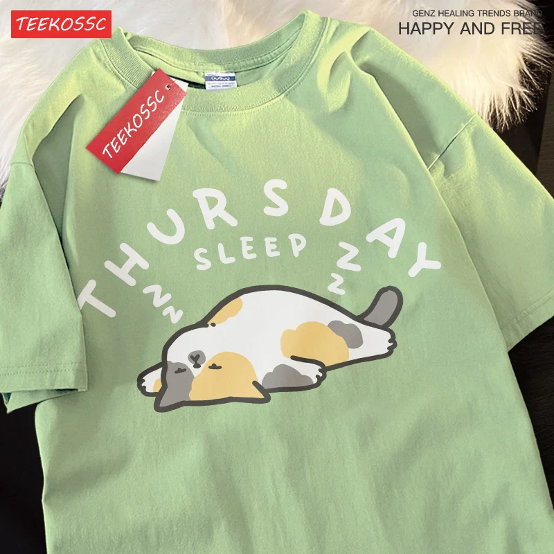 

Monday Sleep Fun Унисекс Кошачий стиль Хлопковая летняя футболка с короткими рукавами для мужчин и женщин Япония Пара Веселая одежда Уличная футболка в стиле хип-хоп