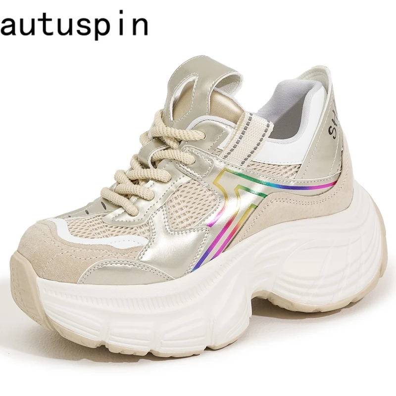 

Autuspin 7cm Women New Sneakers Mixed Colors Fashion Microfiber Leather Sports Shoes Females Popular Thick Soled Street Sneaker