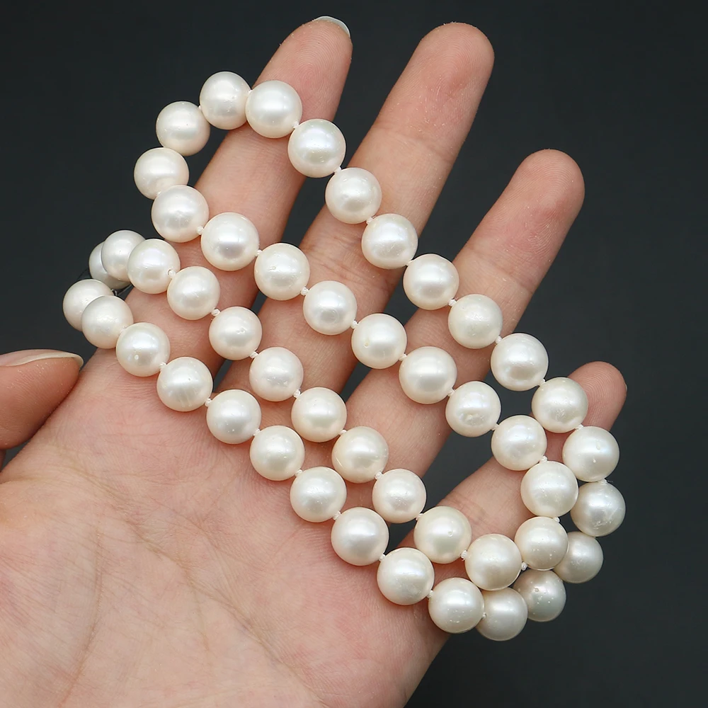 

Ожерелье из натурального пресноводного жемчуга с круглыми бусинами и прямым отверстием, с серебряной застежкой в форме сердца, 9-10 мм