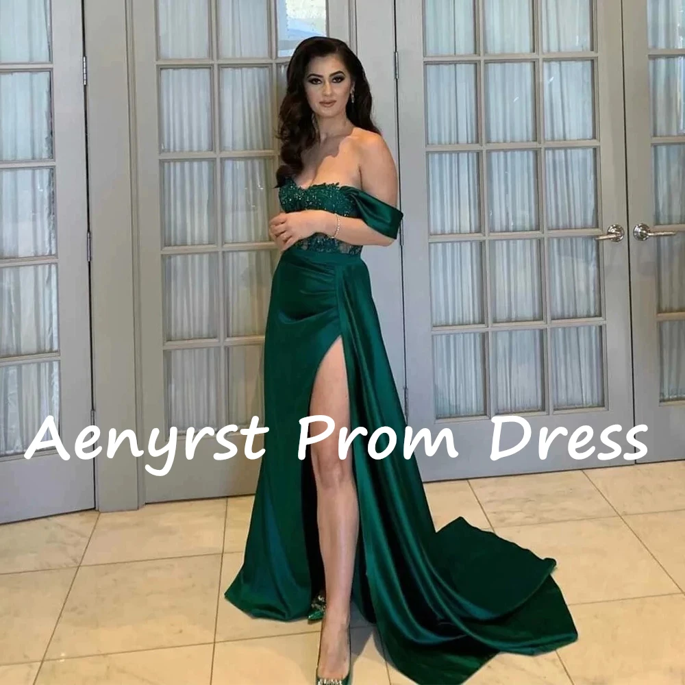 Aenyrst Elegante Groene Off-Shoulder Galajurken Zeemeermin Sweetheart Side Split Cocktailjurken Vloerlengte Etentje Feestjurk