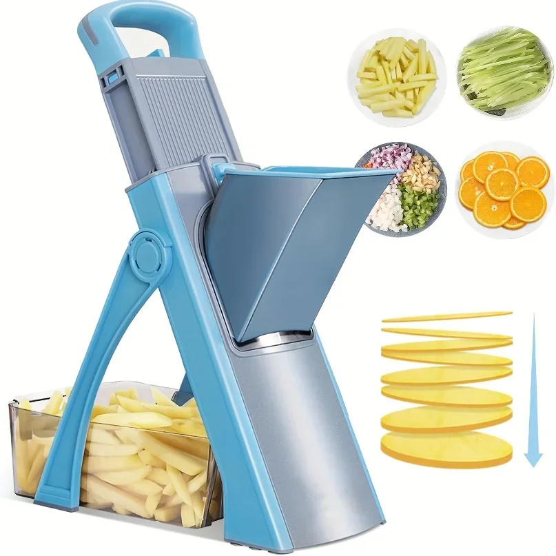 Safe Vegetable Slicer Adjustable Vegetable Chopper with 4 Modes Dicer, Julienne Kitchen Chopping Artifact (SkyBlue)