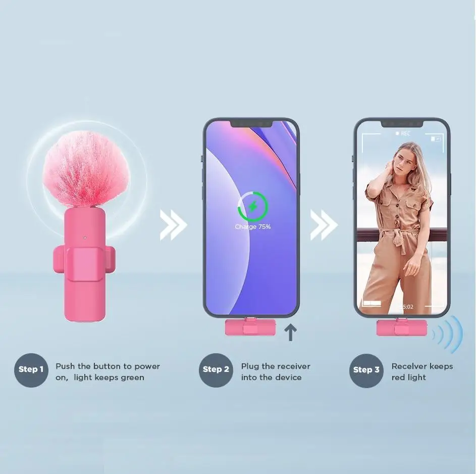 ميكروفون SNZIYAG K60 باللون الأبيض والأحمر الوردي اللاسلكي Lavalier، ميكروفون التوصيل والتشغيل للهواتف الذكية البث المباشر/مدونة الفيديو/التدريس