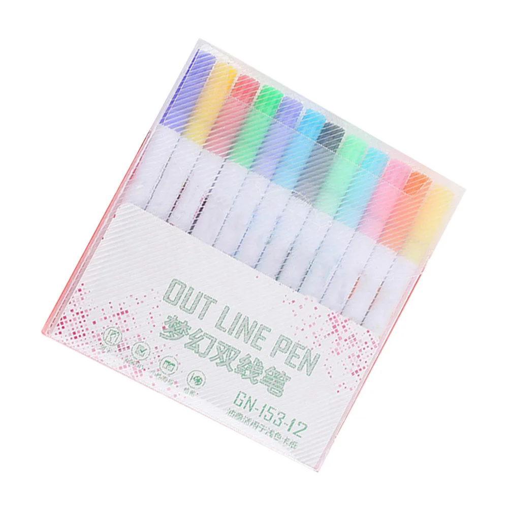 

1 Set of Double-Line Color Drawing Pen Set Water-Based Marker DIY Drawing Gift Stationery Art Supplies (Nib Size: 2mm, 12Pcs/Set