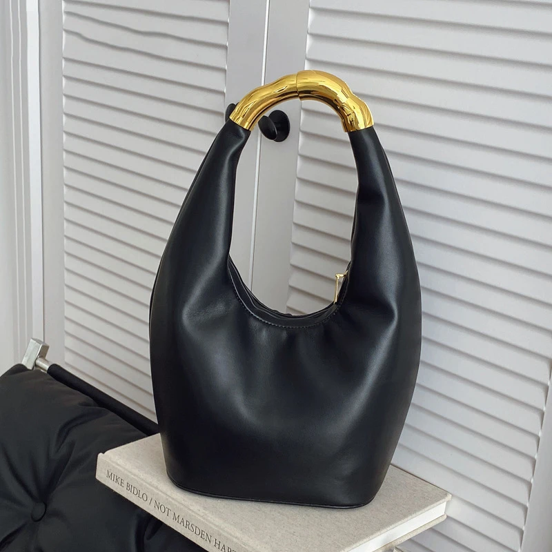 

Модная асимметричная металлическая сумка-ведро на руле, дизайнерские женские сумки, роскошные сумки на плечо из мягкой искусственной кожи, элегантная сумка подмышками