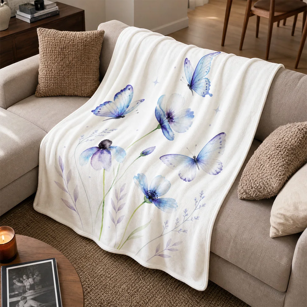 Luxurious Butterfly Floral Watercolor Throw Blanket Boho Living Room Couch Decor Sofa Sofa Bed Cozy Gift Idea