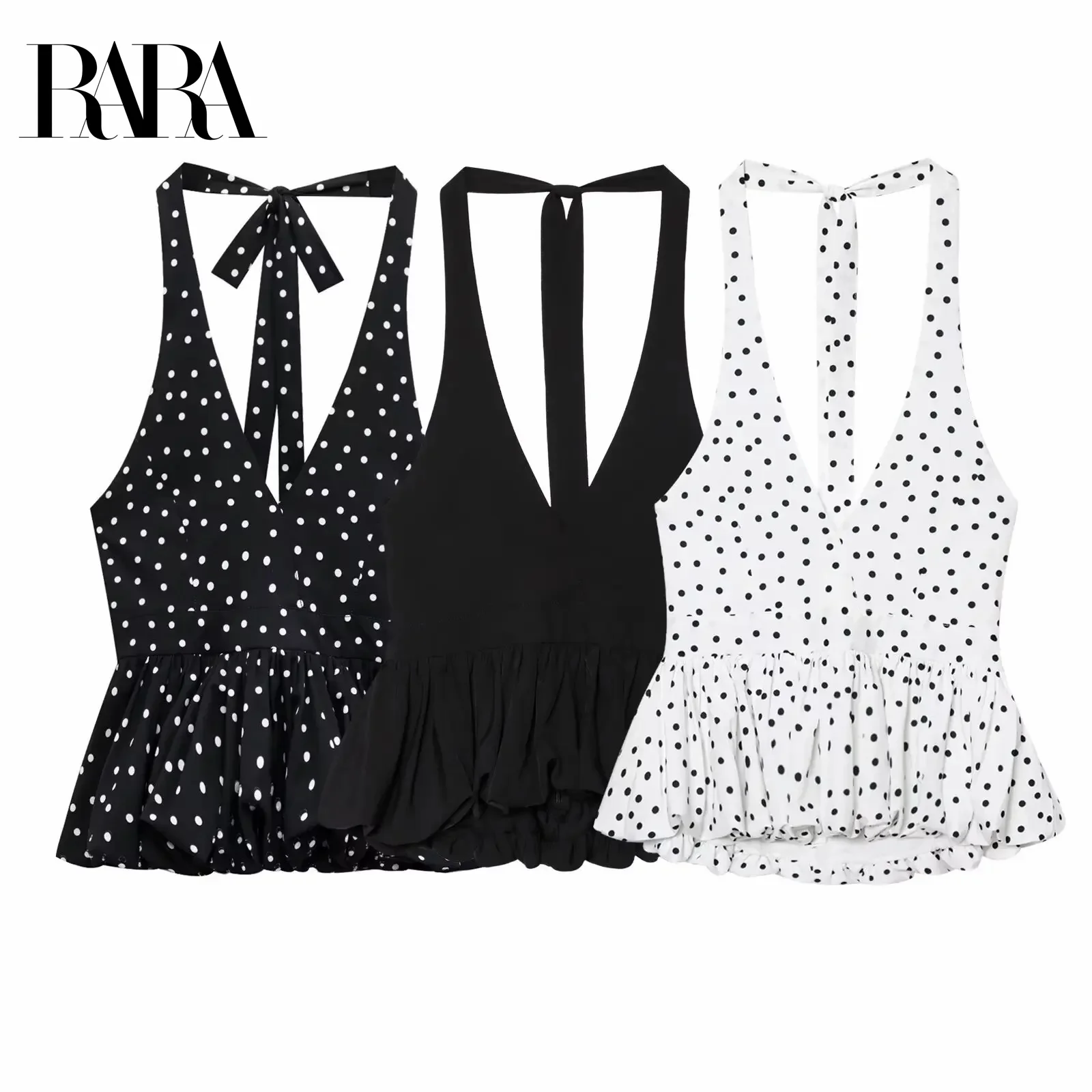 

RARA2025 New Summer Women's Clothing French Polka Dot Casual Fashion Halter Neck Tie Backless Camisole for Women