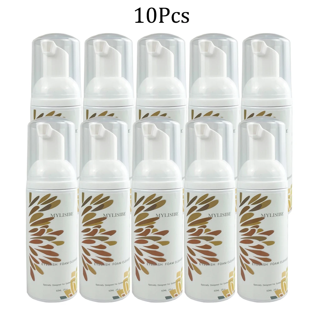 10Pcs 60ml Eyelash Shampoo Gentle Cleansing Eyelashes Grafting Extension Eyelashes Mousse Foam Pro Eyelash Cleaner Brush