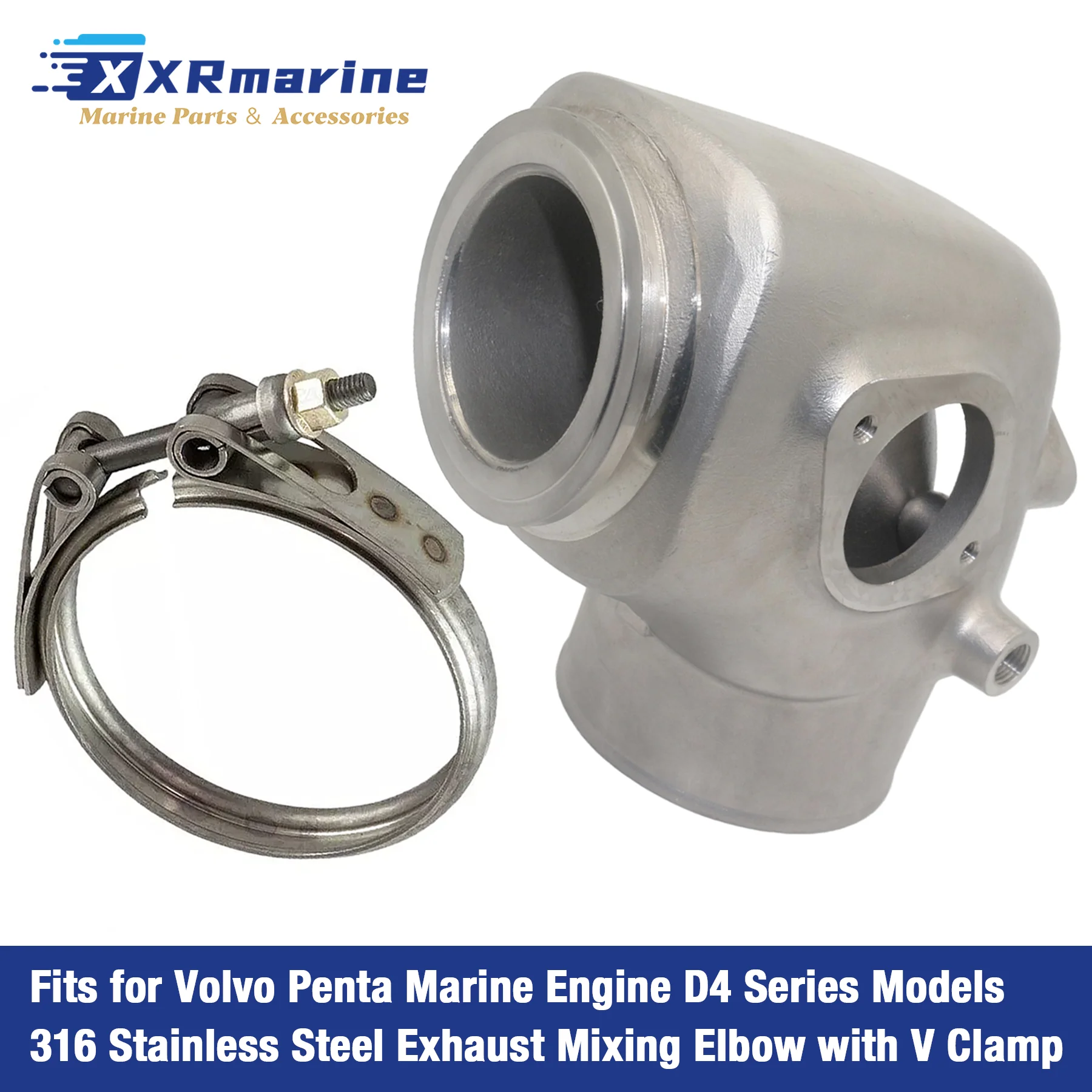 

3884701 21684826 Fits for Volvo Penta Marine D4 Series Engine Stainless Steel Exhaust Mixing Elbow with V Clamp 842993 21325765