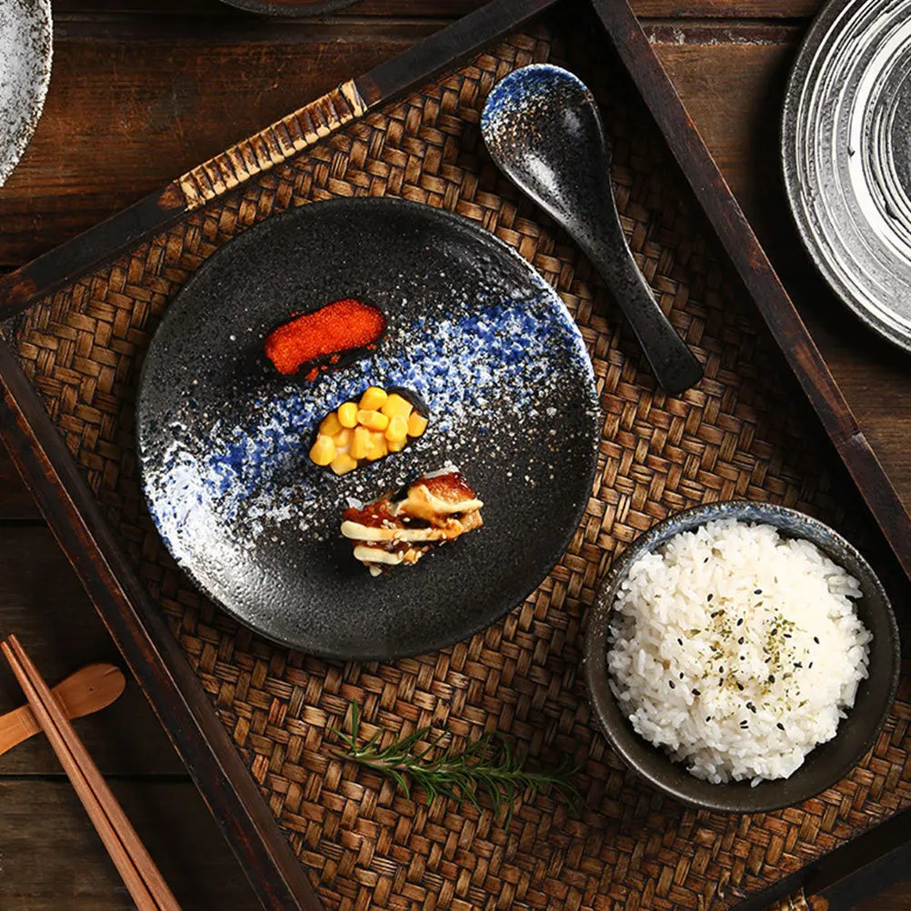 

Tea Cup Ceramic Bowl Household Bowls Spoon Holder Products Decorative Rice Multi-function