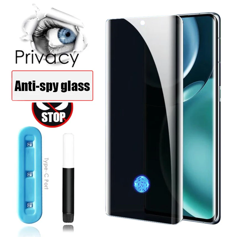 UV Liquid Full Glue Privacy 3D Tempered Glass Film For Redmi Note 13 Pro Plus Anti Spy Screen Protector Unlocking Fingerprint