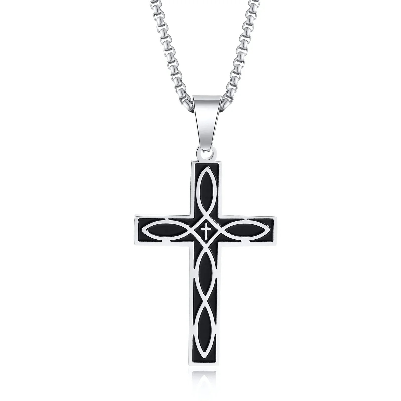 Stainless Steel Corrosion Celtics Knot Cross Pendant Necklaces for Men Punk Catholicism Jewelry