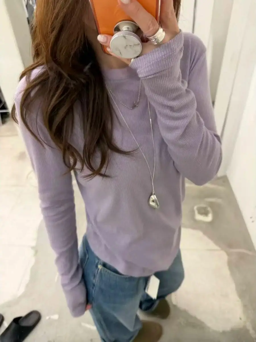 Soft Comfortable Long Sleeve round Neck T-Shirt Women's Base Layer Shirt Slimming Inner Wear Casual Style Spring Season