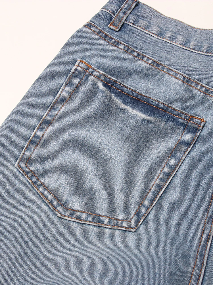 TWOTWINSTYLE Patchwork Ribbons Denim Shorts For Women High Waist Hollow Out Casual Streetwear Short Trousers Female Fashion 2022