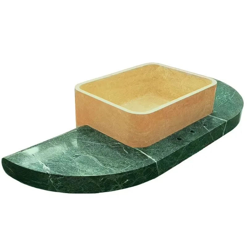 Natural Green Cape Verde Guatemala Marble Stone Dresser with Travertine Sink Luxury Custom Bathroom Vanity Five Star Hotel