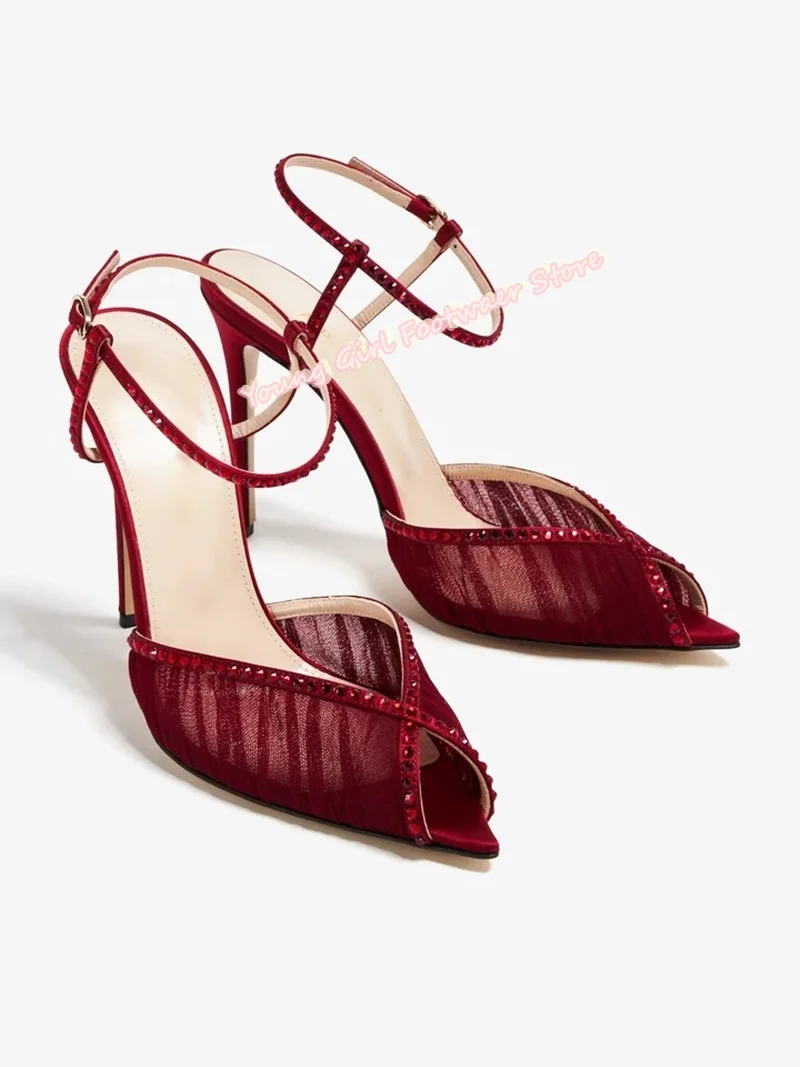 

Туфли-лодочки на шпильке с кружевными оборками и стразами, женские вечерние туфли с острым носком, летние свадебные туфли, элитная обувь