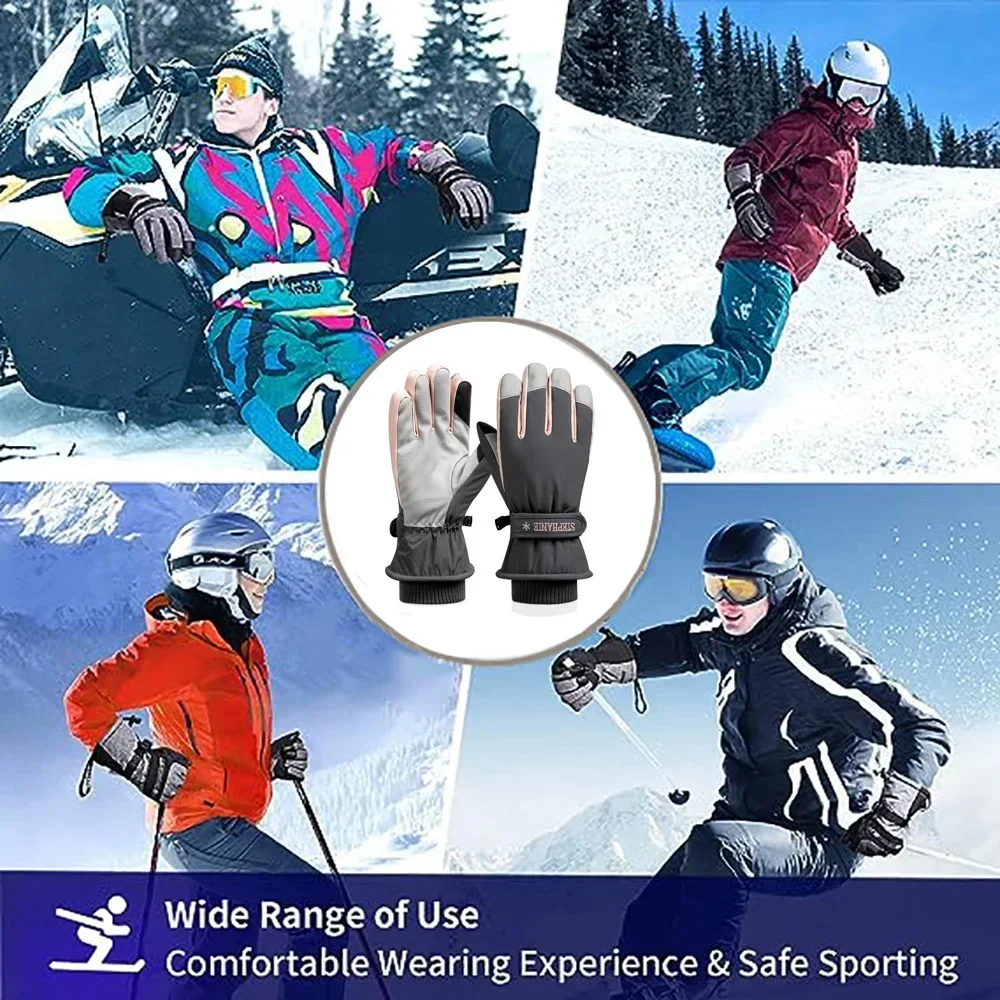 Men Women Skiing & Snowboarding Waterproof Windproof Sandproof Winter Thermal Anti Slip Gloves Adding Fleece for Cold Weather