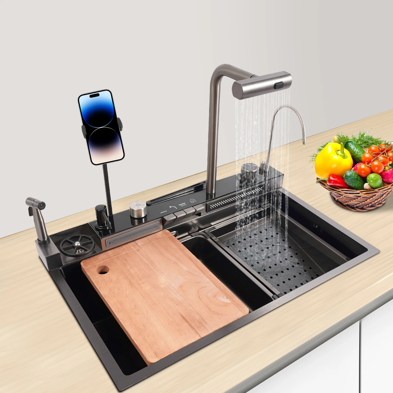 Kitchen Sink Anti-Abrasion Digital Display with Phone Holder Large Capacity for Kitchens/Restaurants/Dessert Stores