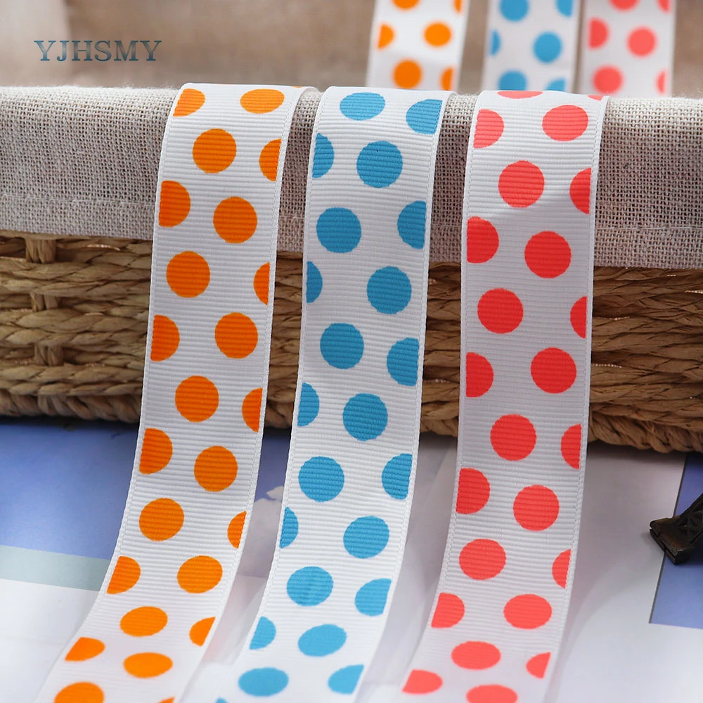 Dots Printed Grosgrain Ribbons,White Grosgrain Ribbons with Candy Colors Polka Dots for Hair Bows Gift Wrapping and Craft 1 Inch