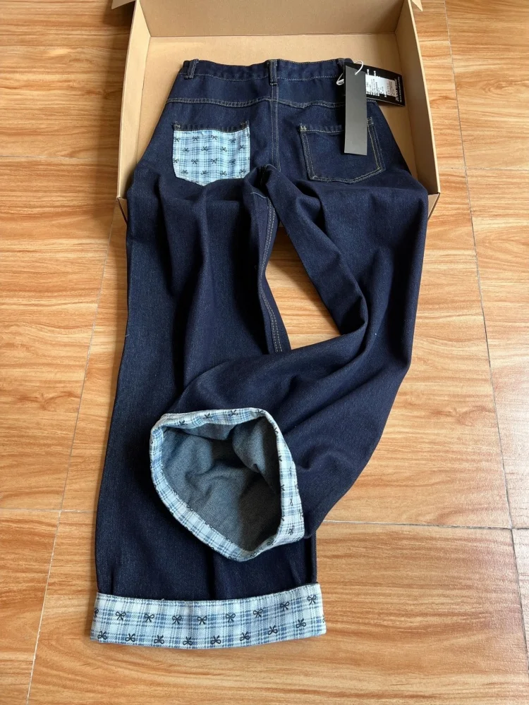 plus Size Fce Lined Thi Denim Jeans High Waist Wide Leg Casual Sle Women's Autumn Winter plus Size Pear aped Loose F...