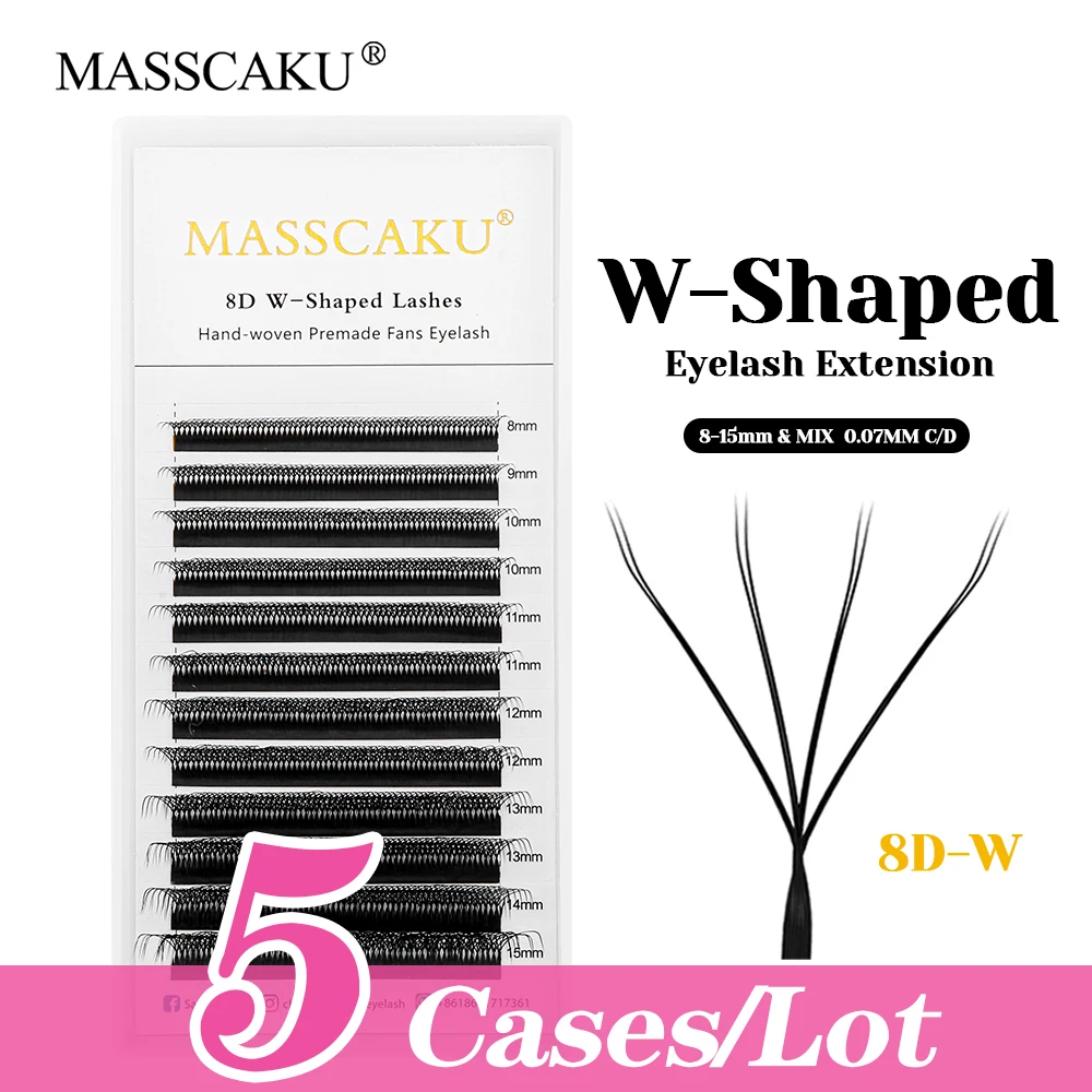 High Quality MASSCAKU 5cases/lot Natural Looks W Shaped Premade Fans Eyelash 8-15mm and Mix Size Russian Volume Lashes Bundles