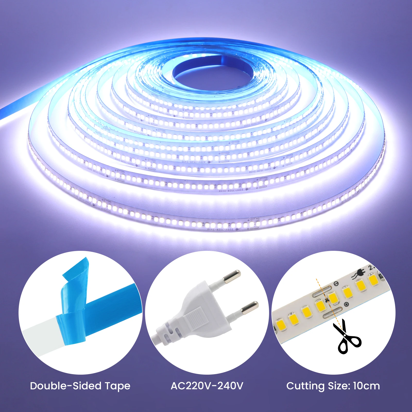 220 فولت 2835 لاصق Led قطاع ضوء الاتحاد الأوروبي التوصيل 5 متر 10 متر 15 متر 20 متر IP44 240 المصابيح/م سطوع عالية شريط مصابيح لغرفة النوم إضاءة المطبخ