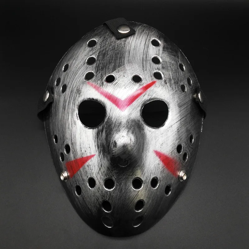 ผู้ชายที่น่ากลัว Jason Mask หน้ากากพลาสติกสําหรับการแสดงฮาโลวีนหน้ากากแบบเต็มหน้าพร้อมหลุม Party Cosplay อุปกรณ์เสริม