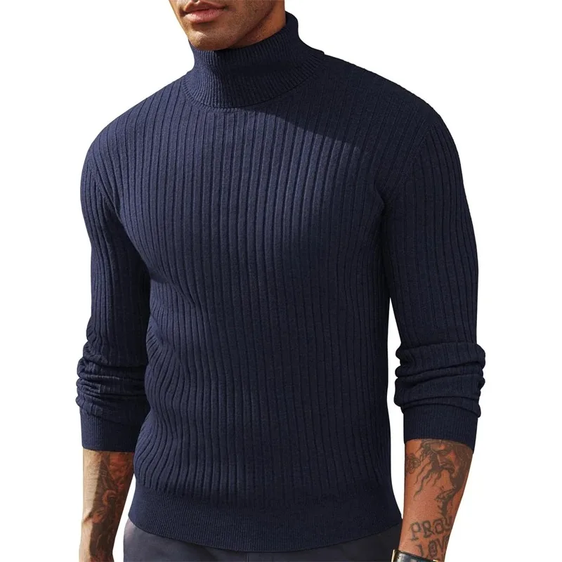 

Autumn Men's Slim Fit Long Sleeve Turtleneck Sweater Casual Knitted Pullover Sweaters Outdoor Winter Warm Thick Heavyweight Top