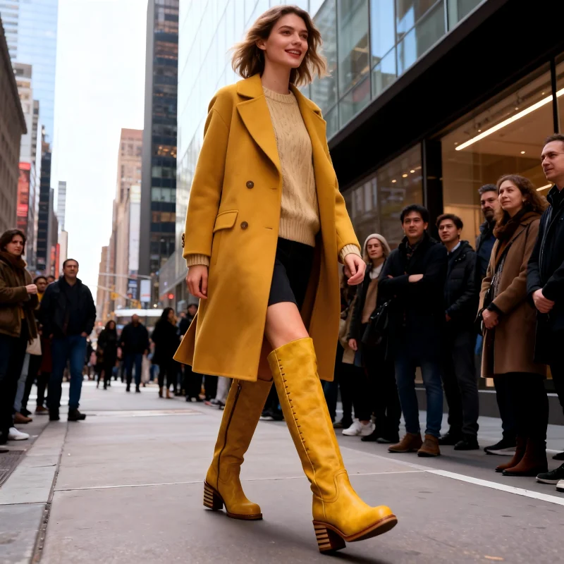 

2025 new popular square toe high tube thick heel plus large size thick calf women's boots